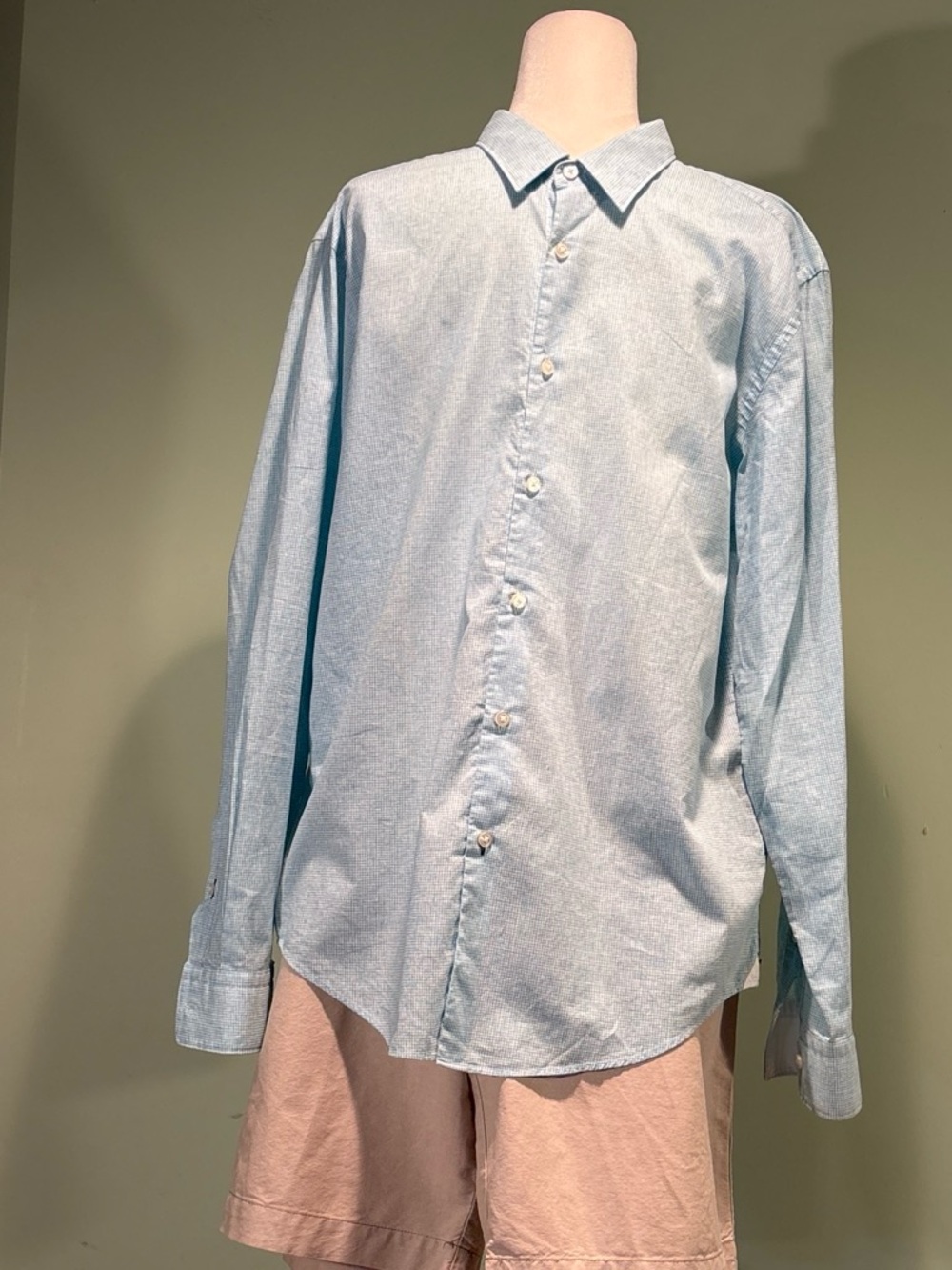 Hugo Boss Aqua Blue Micro-Print Slim Fit Mens Shirt long sleeve size XL